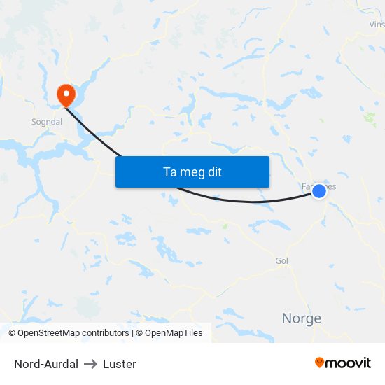 Nord-Aurdal to Luster map