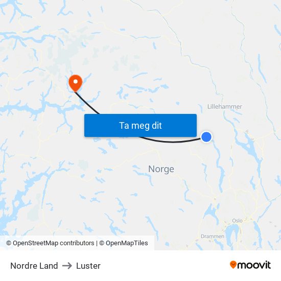 Nordre Land to Luster map