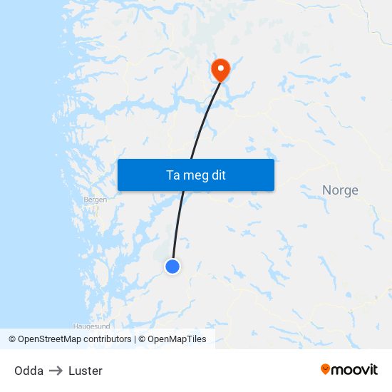 Odda to Luster map