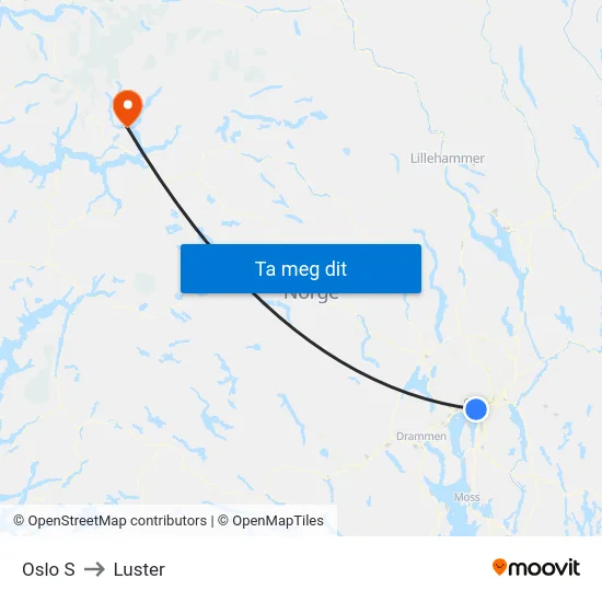 Oslo S to Luster map