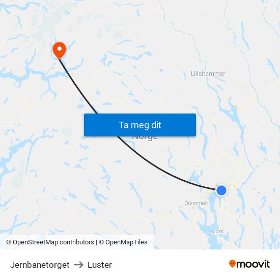 Jernbanetorget to Luster map