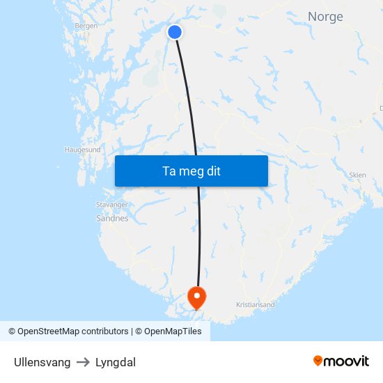 Ullensvang to Lyngdal map