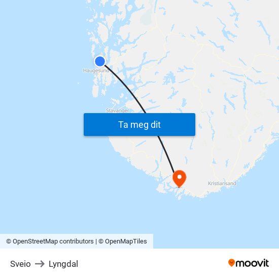 Sveio to Lyngdal map