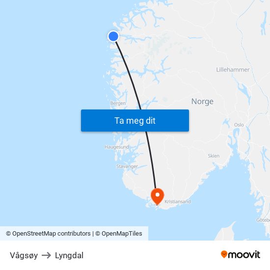 Vågsøy to Lyngdal map
