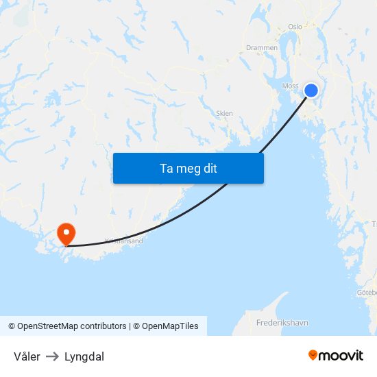 Våler to Lyngdal map