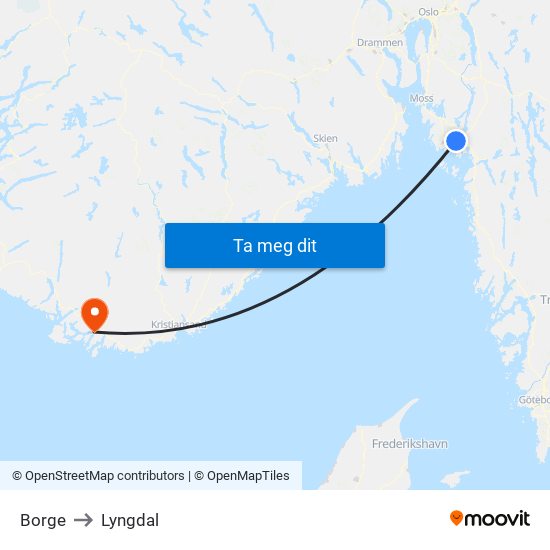 Borge to Lyngdal map