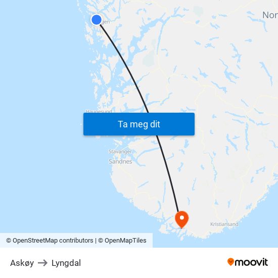 Askøy to Lyngdal map