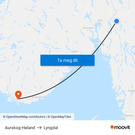 Aurskog-Høland to Lyngdal map