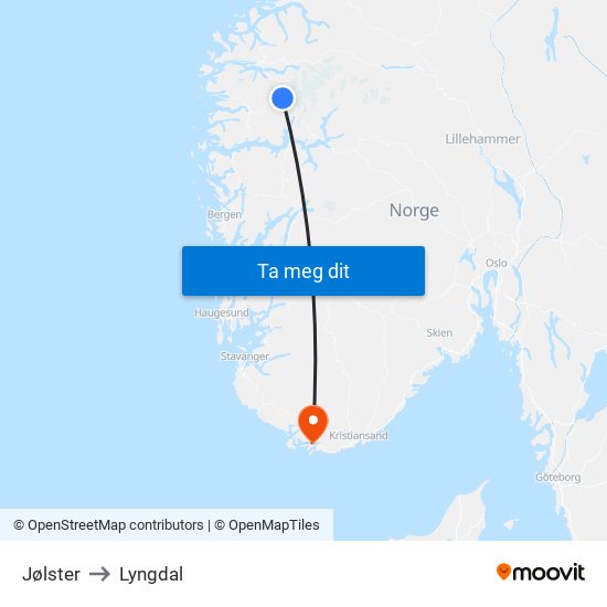 Jølster to Lyngdal map