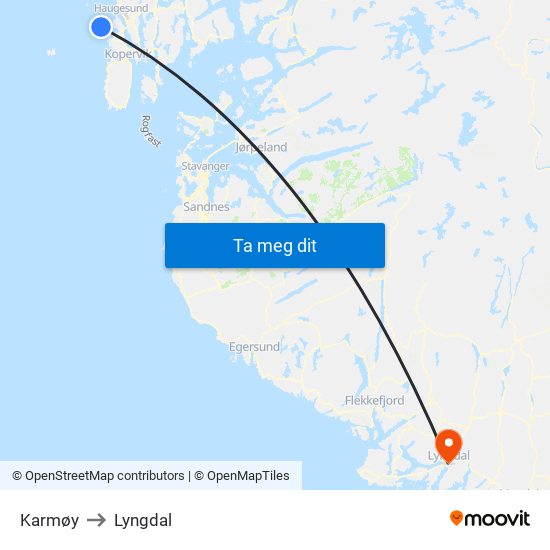 Karmøy to Lyngdal map