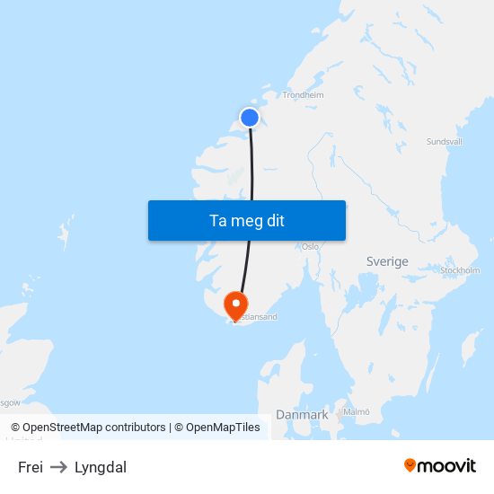 Frei to Lyngdal map