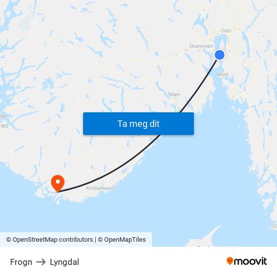 Frogn to Lyngdal map