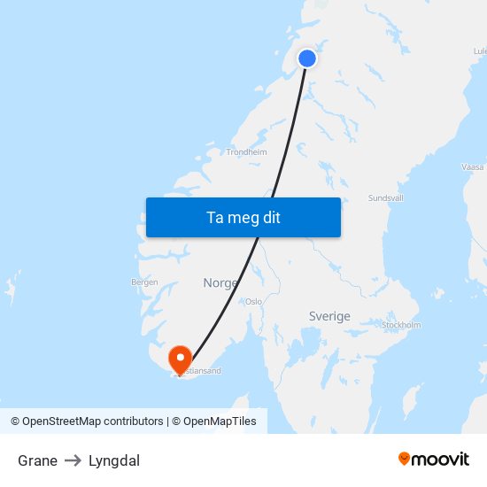 Grane to Lyngdal map