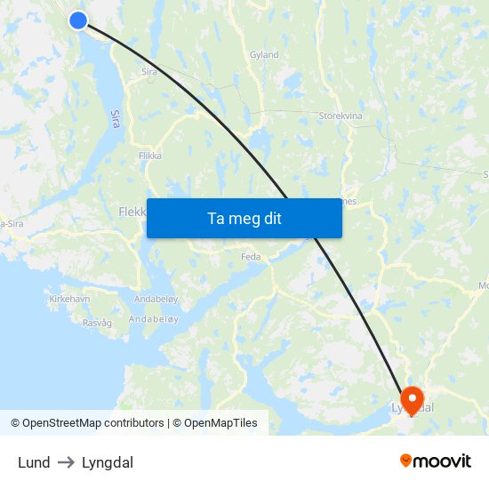Lund to Lyngdal map