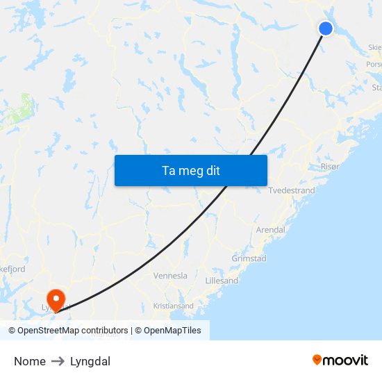 Nome to Lyngdal map