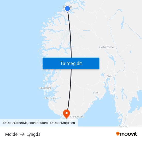 Molde to Lyngdal map