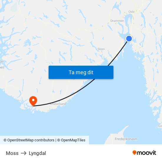 Moss to Lyngdal map