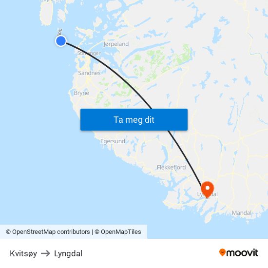 Kvitsøy to Lyngdal map