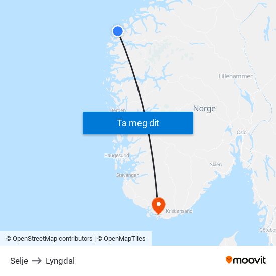 Selje to Lyngdal map