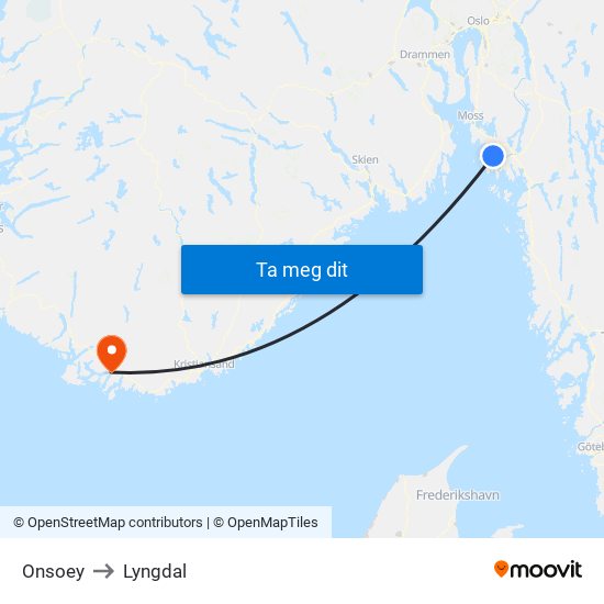 Onsoey to Lyngdal map