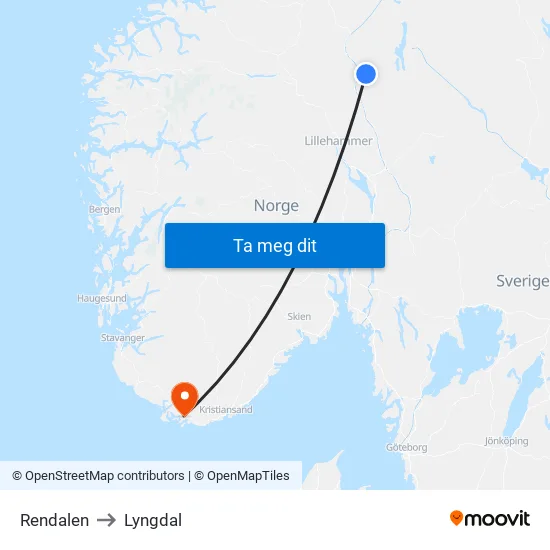 Rendalen to Lyngdal map