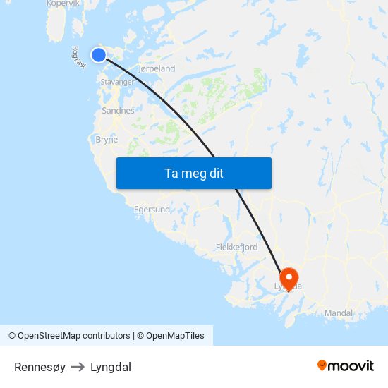 Rennesøy to Lyngdal map