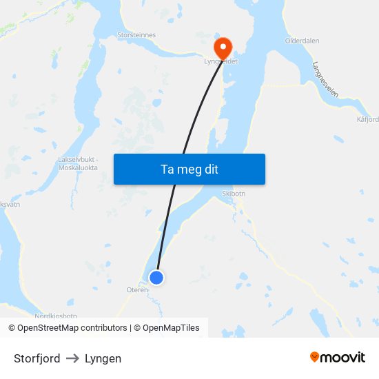 Storfjord to Lyngen map