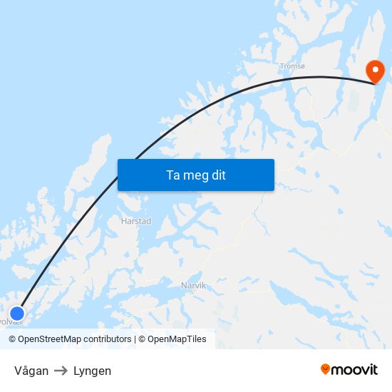 Vågan to Lyngen map