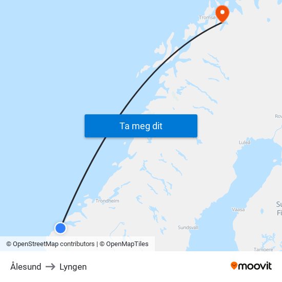 Ålesund to Lyngen map