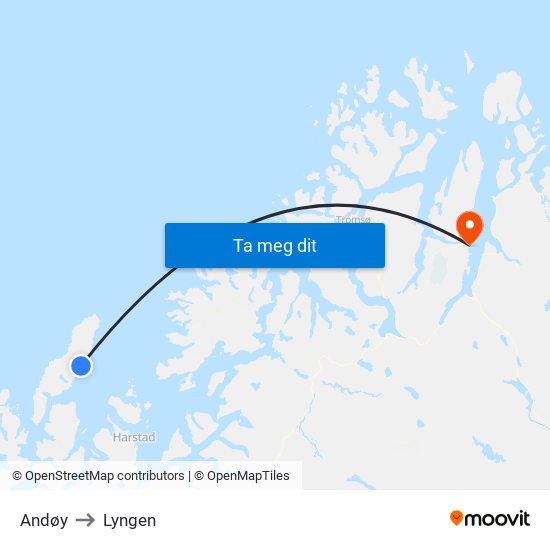 Andøy to Lyngen map