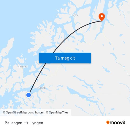Ballangen to Lyngen map