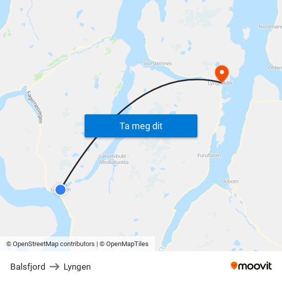 Balsfjord to Lyngen map