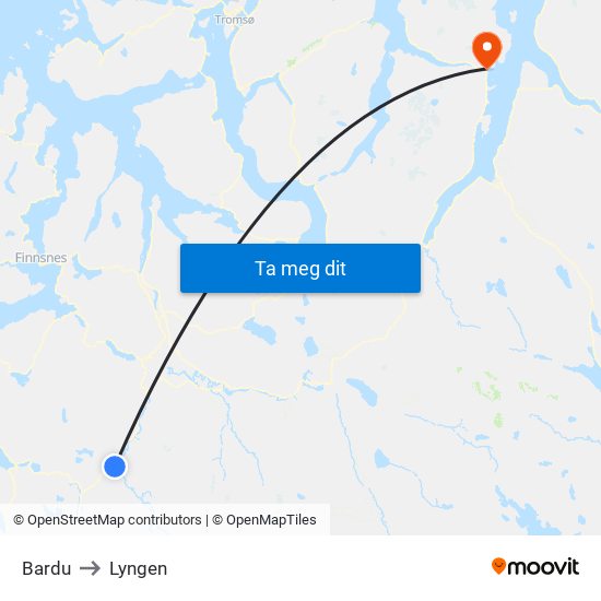 Bardu to Lyngen map