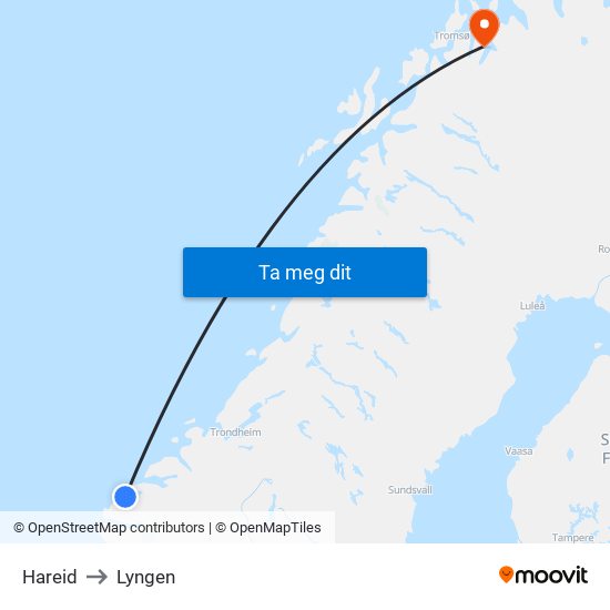 Hareid to Lyngen map