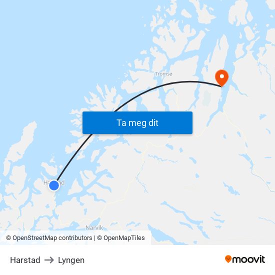 Harstad to Lyngen map