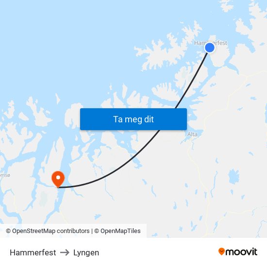 Hammerfest to Lyngen map