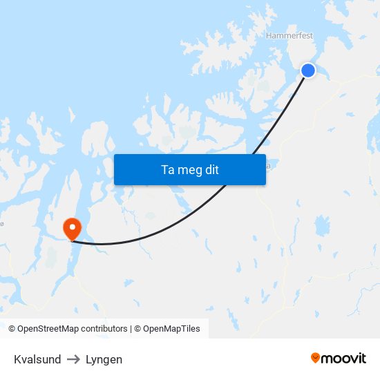 Kvalsund to Lyngen map