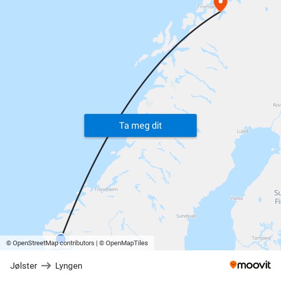 Jølster to Lyngen map