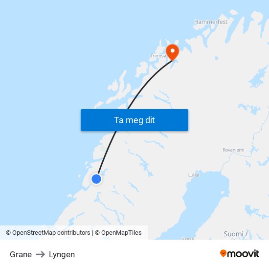 Grane to Lyngen map