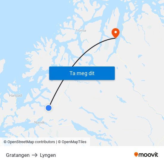 Gratangen to Lyngen map