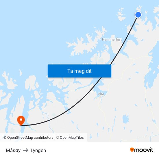 Måsøy to Lyngen map