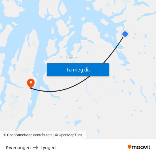 Kvænangen to Lyngen map