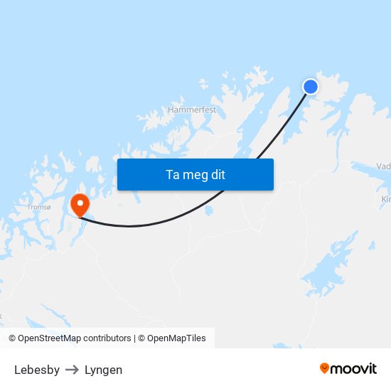 Lebesby to Lyngen map