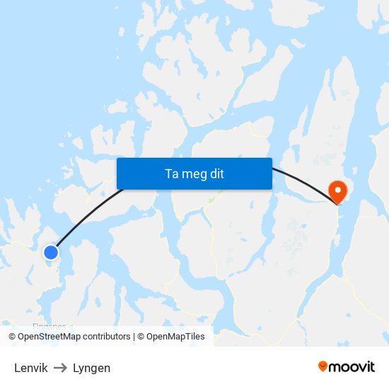 Lenvik to Lyngen map