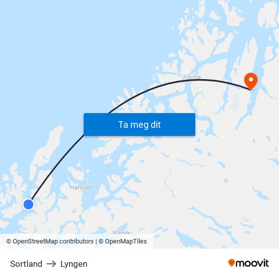 Sortland to Lyngen map