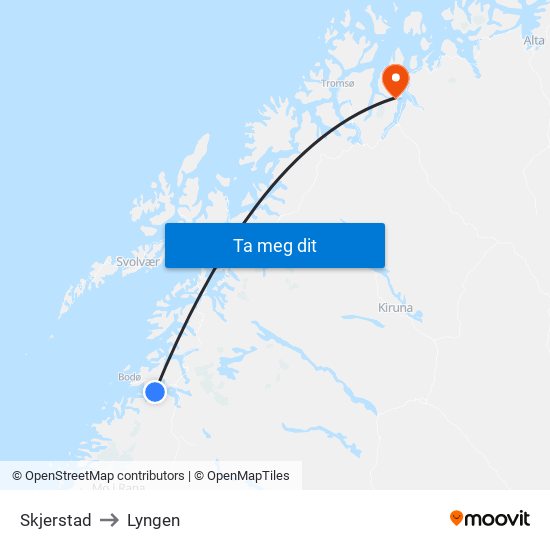 Skjerstad to Lyngen map