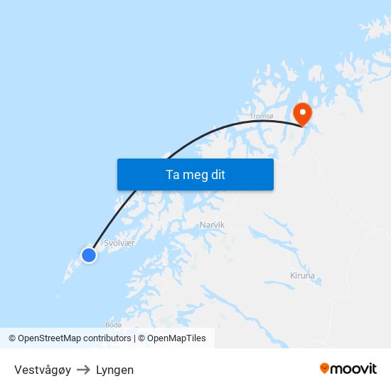 Vestvågøy to Lyngen map