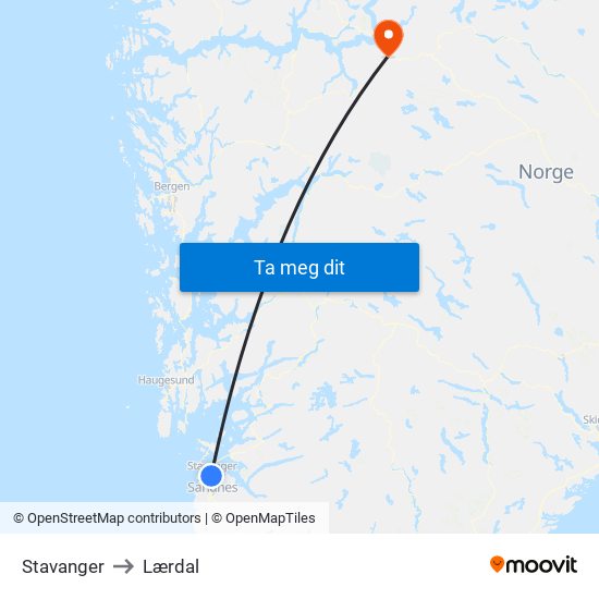 Stavanger to Lærdal map