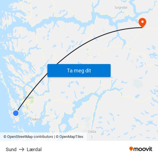 Sund to Lærdal map