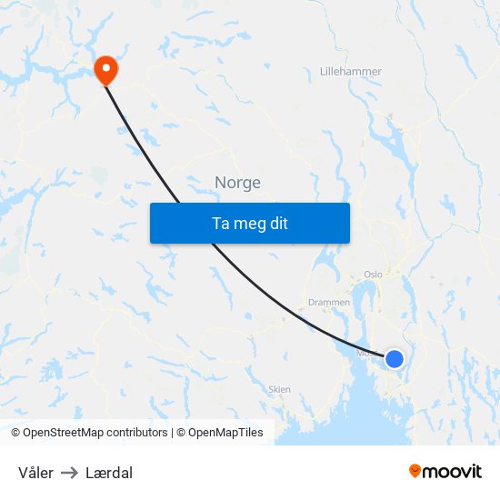 Våler to Lærdal map